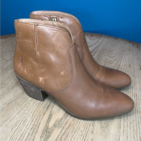 Frye Jennifer Leather Stacked Heel Ankle Boots Wheat Brown Women’s 8 - Picture 1 of 11